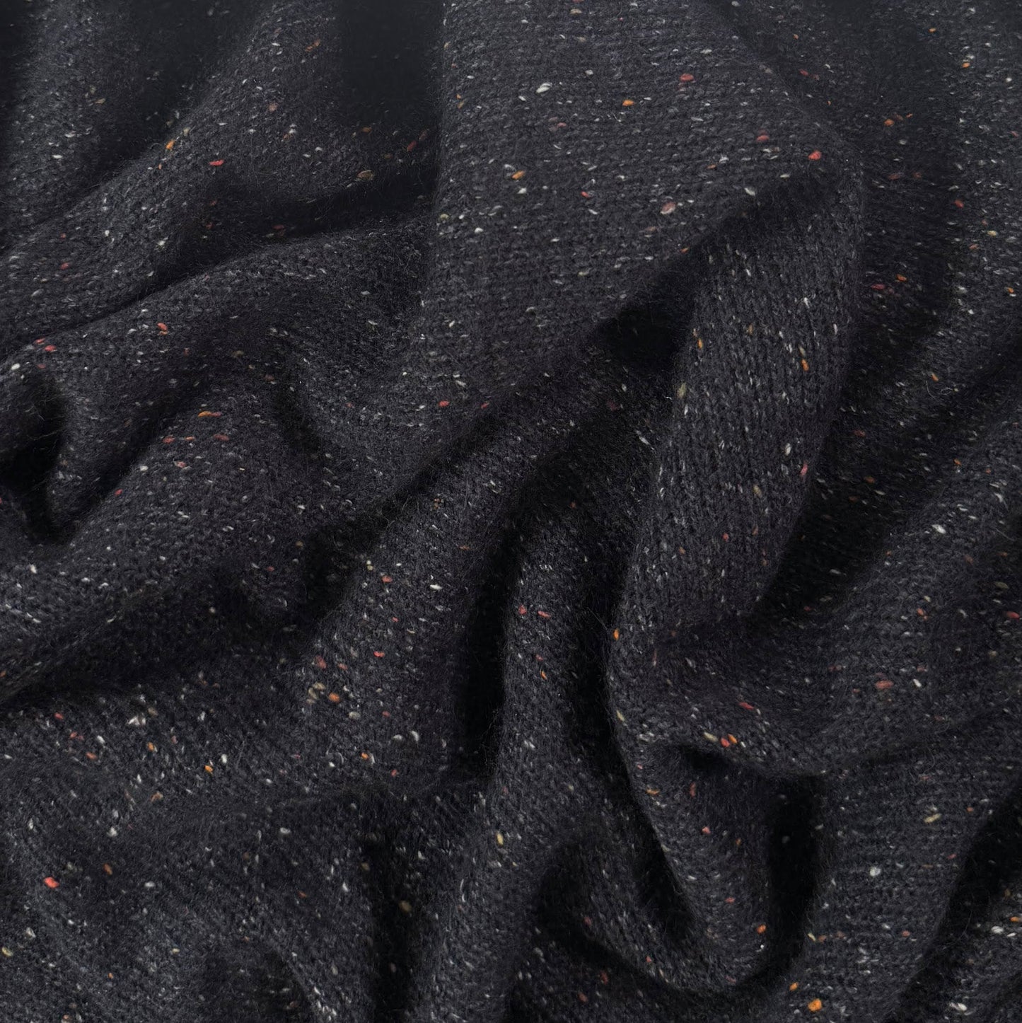 Acrylic Tweed Sweater Knit - Heathered Black / Darkest Navy - Deadstock