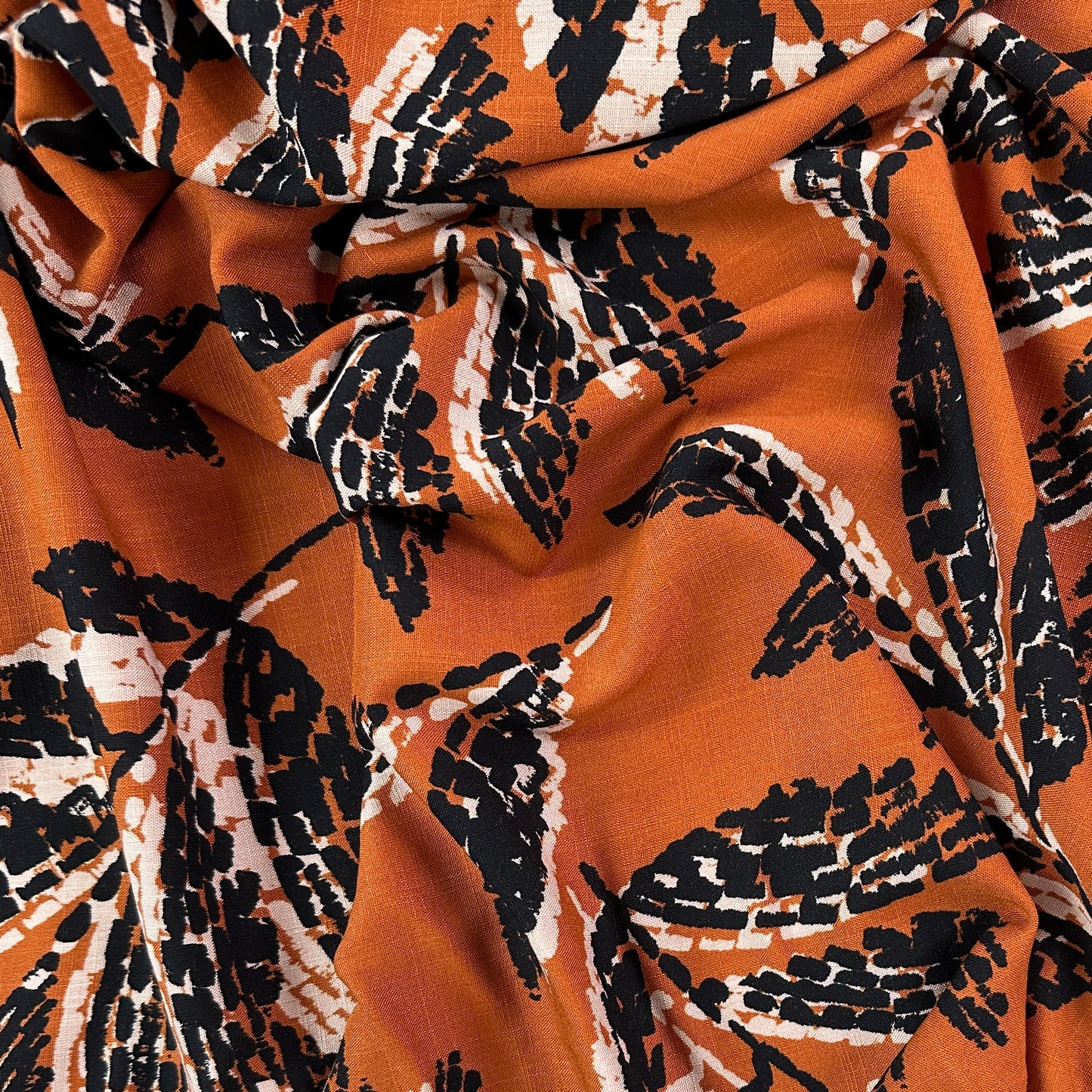 Leaves - Viscose Textured Stretch Slub - Rust / Black