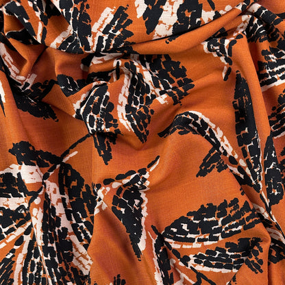 Leaves - Viscose Textured Stretch Slub - Rust / Black