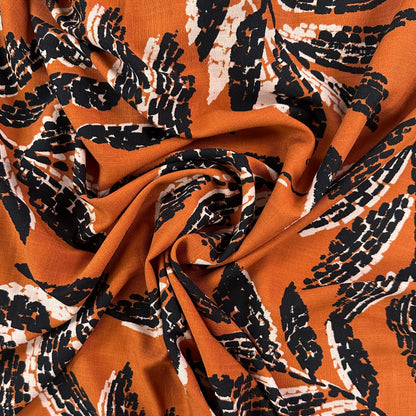 Leaves - Viscose Textured Stretch Slub - Rust / Black