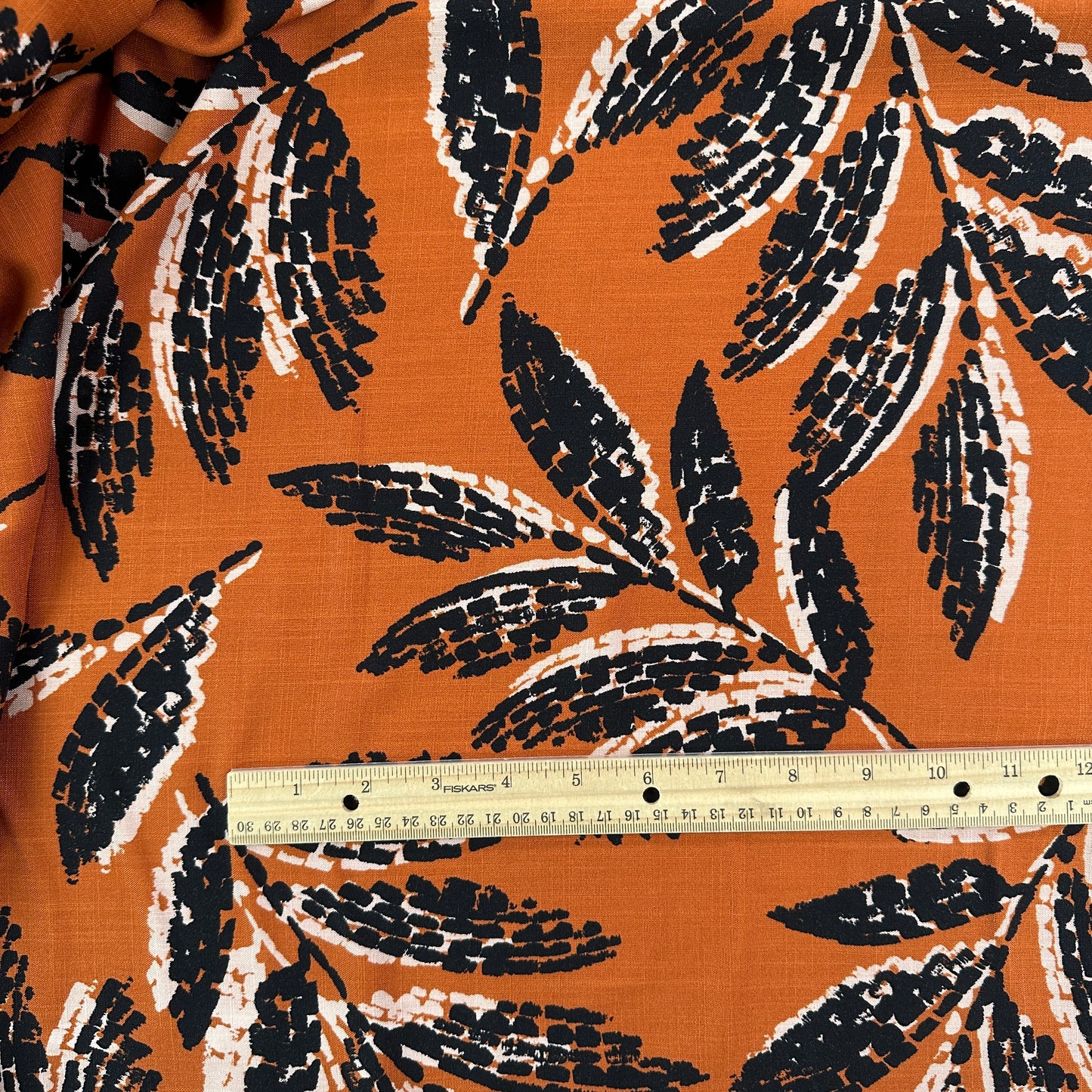 Leaves - Viscose Textured Stretch Slub - Rust / Black