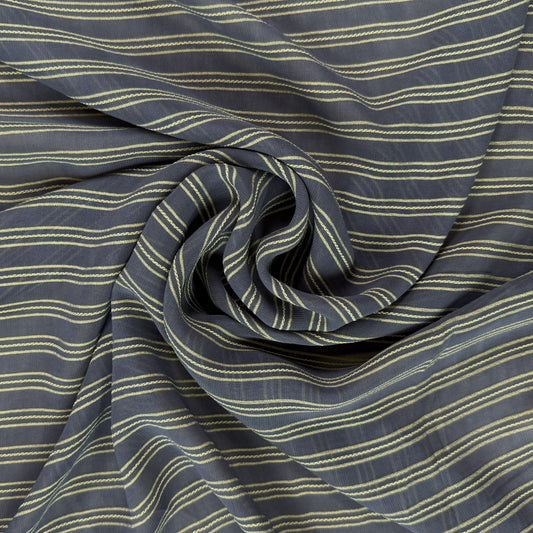 Embroidered Striped Fine Mesh Rayon - Grey & Yellow - Film Studio Deadstock