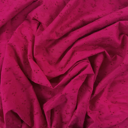 Stretch Cotton Embroidered Florals - Fuchsia