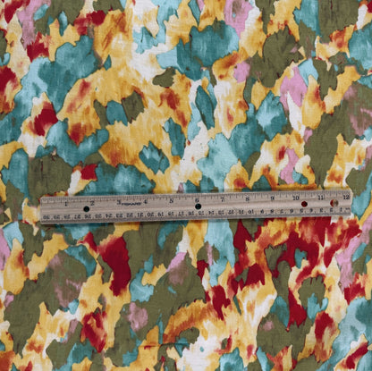 Tencel Nylon Digital Print - Teal & Yellow Abstract