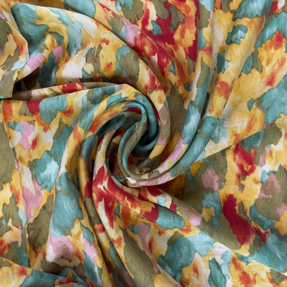 Tencel Nylon Digital Print - Teal & Yellow Abstract
