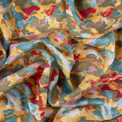 Tencel Nylon Digital Print - Teal & Yellow Abstract