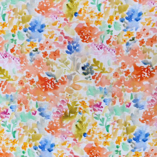 Rayon Slub Digital Print - Coral Watercolour Florals