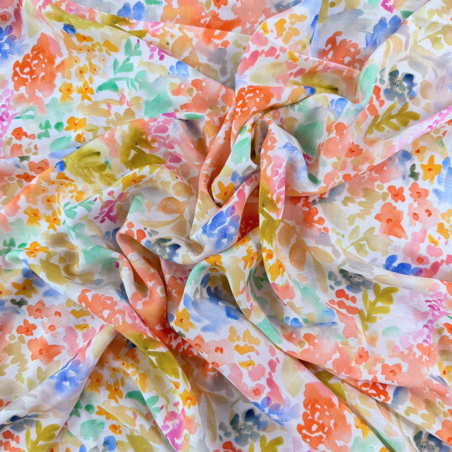 Rayon Slub Digital Print - Coral Watercolour Florals