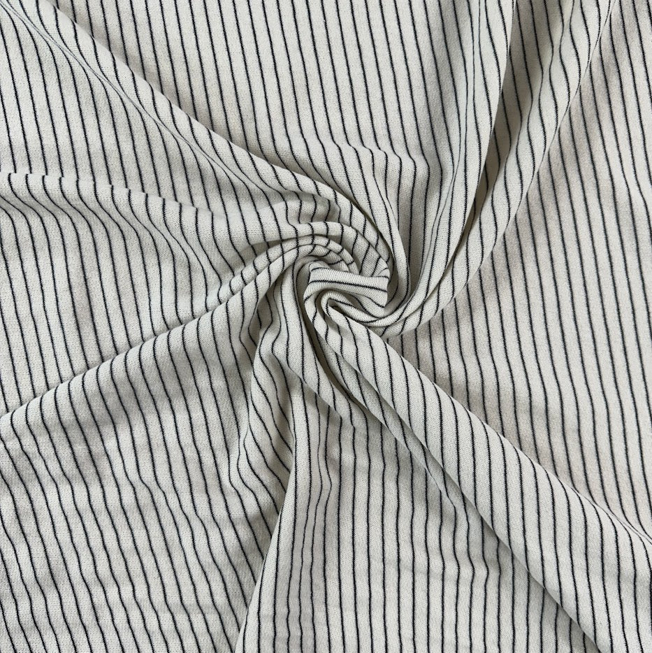 27" Remnant - Organic Cotton French Terry Stripes - White & Grey - Local Deadstock