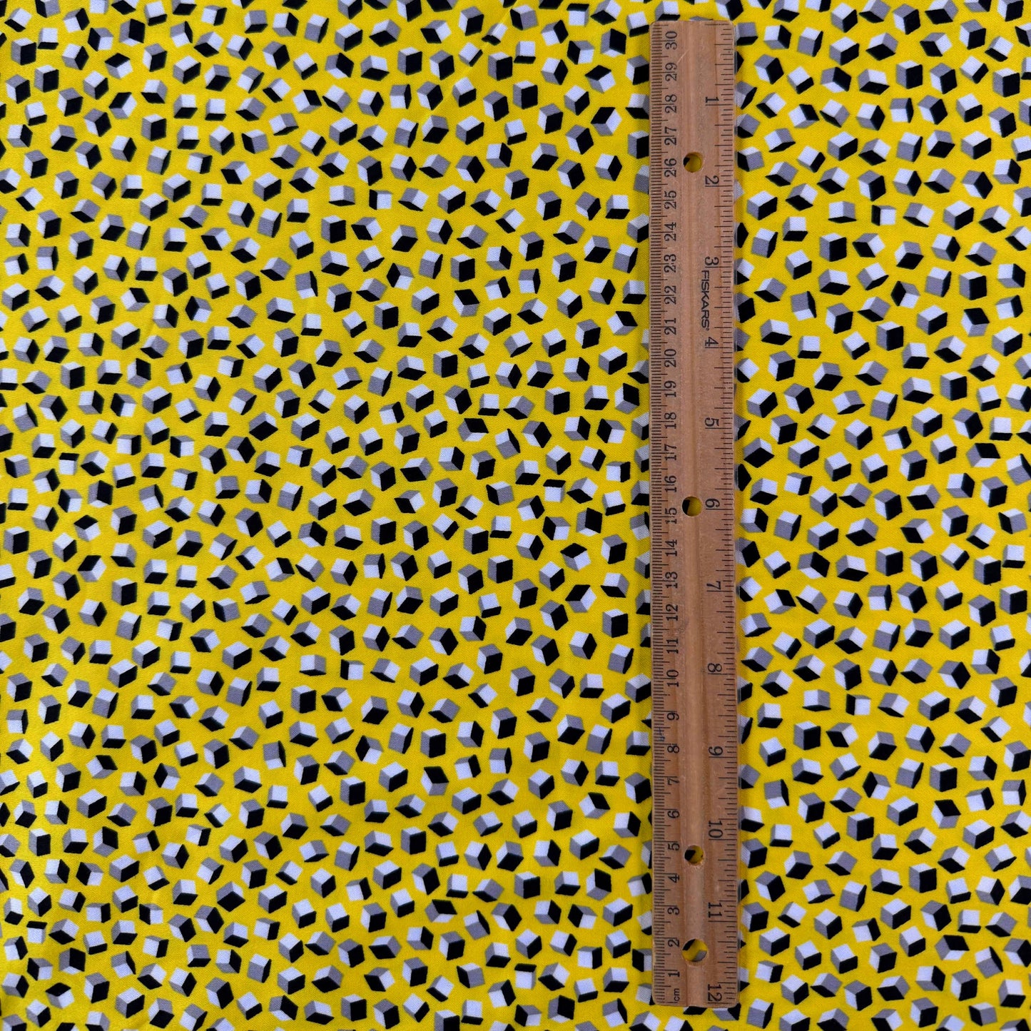 Stretch Cotton - Yellow Geometric Cubes - Film Studio Deadstock