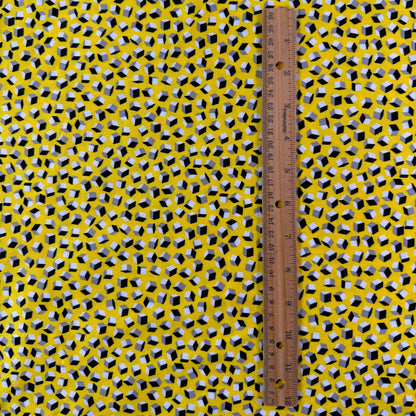 Stretch Cotton - Yellow Geometric Cubes - Film Studio Deadstock