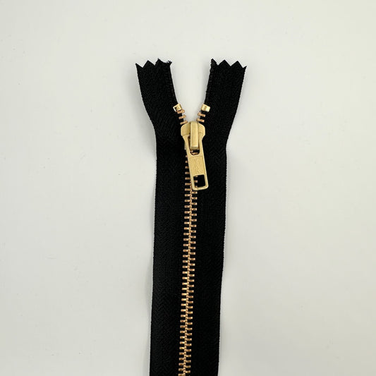 #5 Brass Jean Zippers - 5" - Black - Close Ended