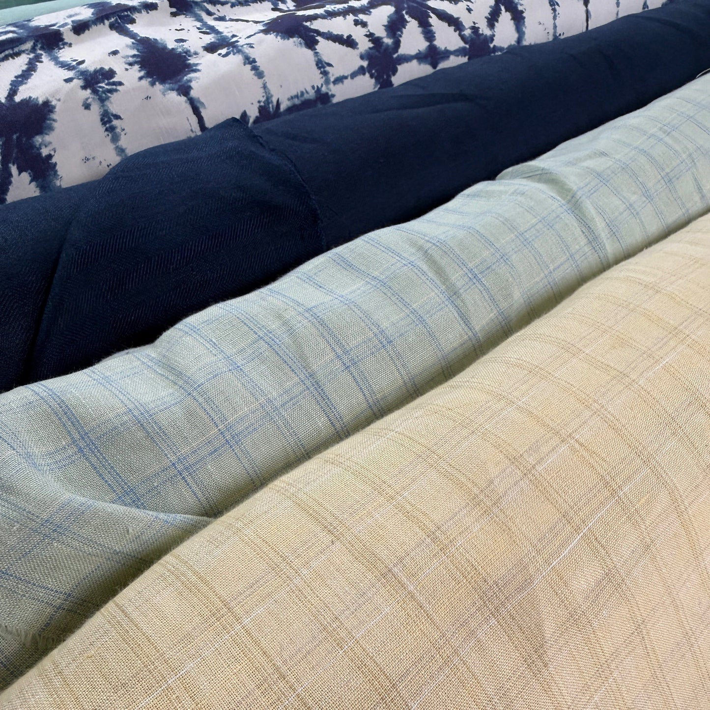 Yarn Dyed European Linen - Pale Aquamarine Plaid - 59"