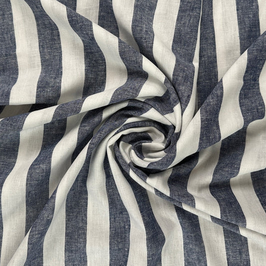 Cotton & Linen Yarn-dyed stripes - Navy & White