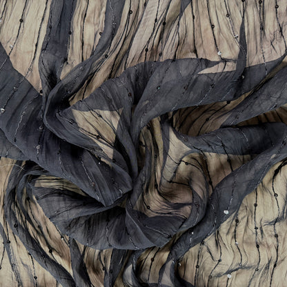 Sheer Sequin Stripe Fabric - Black - Deadstock
