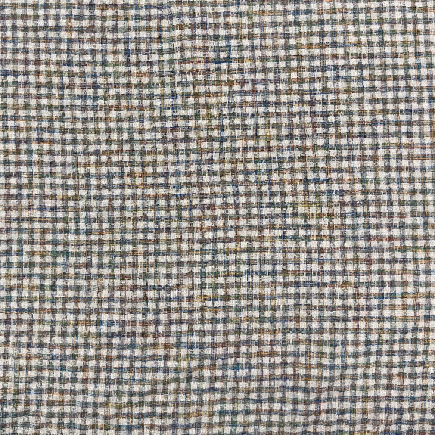 Yarn Dyed Cotton Linen Seersucker - Sage & Denim Plaid