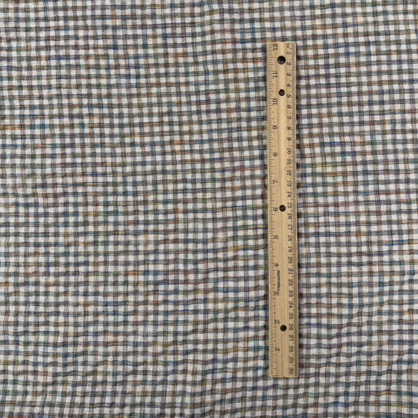 Yarn Dyed Cotton Linen Seersucker - Sage & Denim Plaid