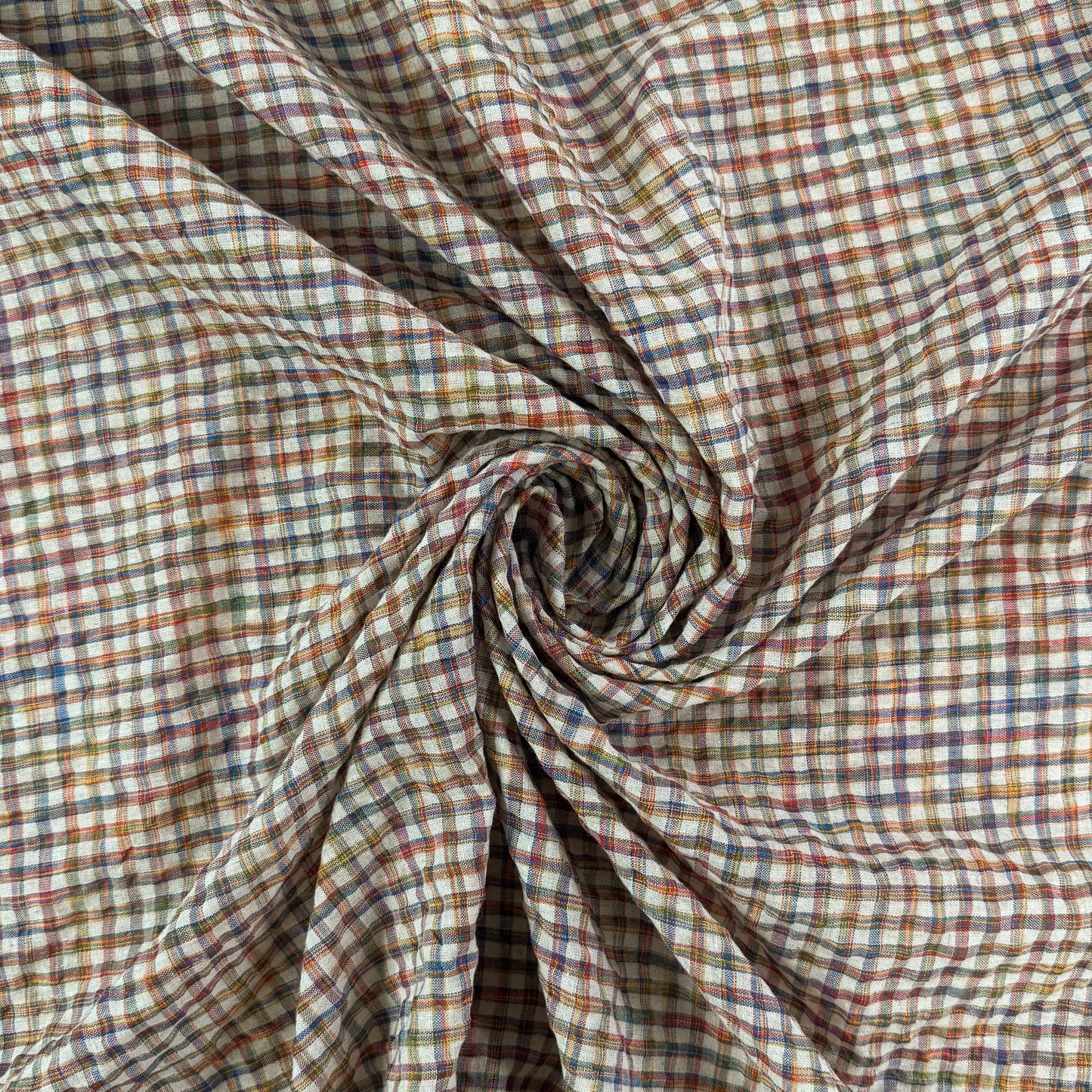 Yarn Dyed Cotton Linen Seersucker - Red & Mustard Plaid