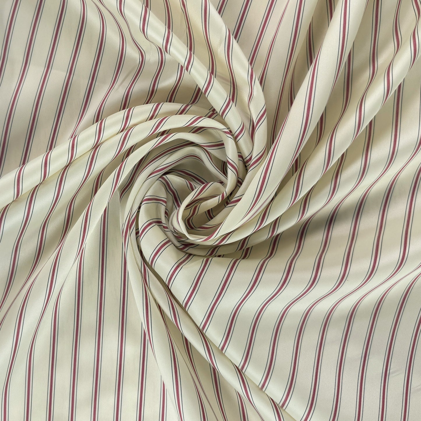 Polyester Lining - Ivory & Red Stripe - Deadstock