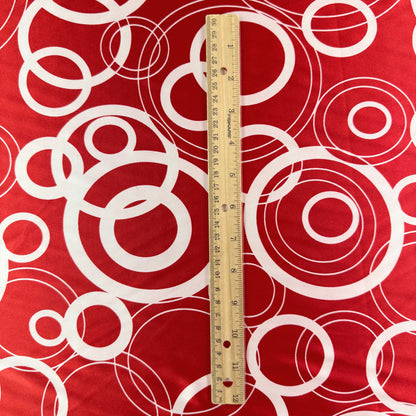 Stretch Polyester Satin  - White & Red Circles - Deadstock