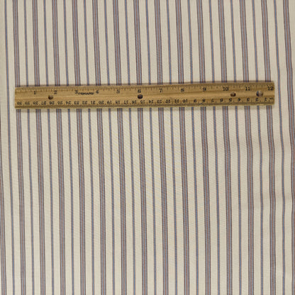 Yarn Dyed Cotton Shirting - Ivory, Blue & Red Stripe - Deadstock