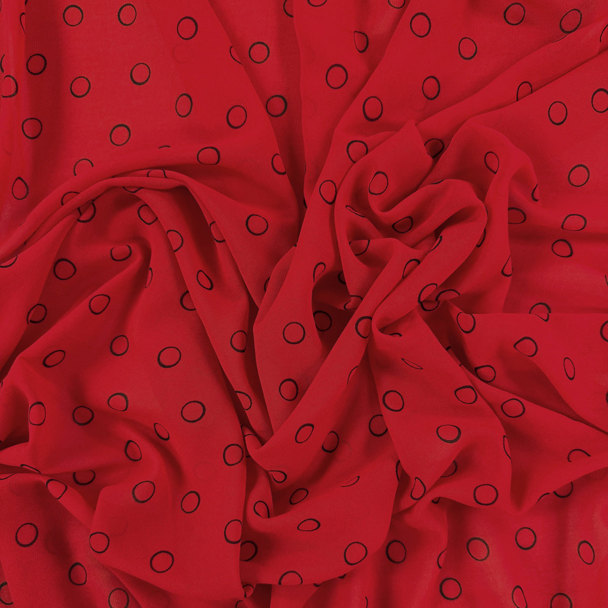 Polyester Crepe - Red & Black Circles - Deadstock