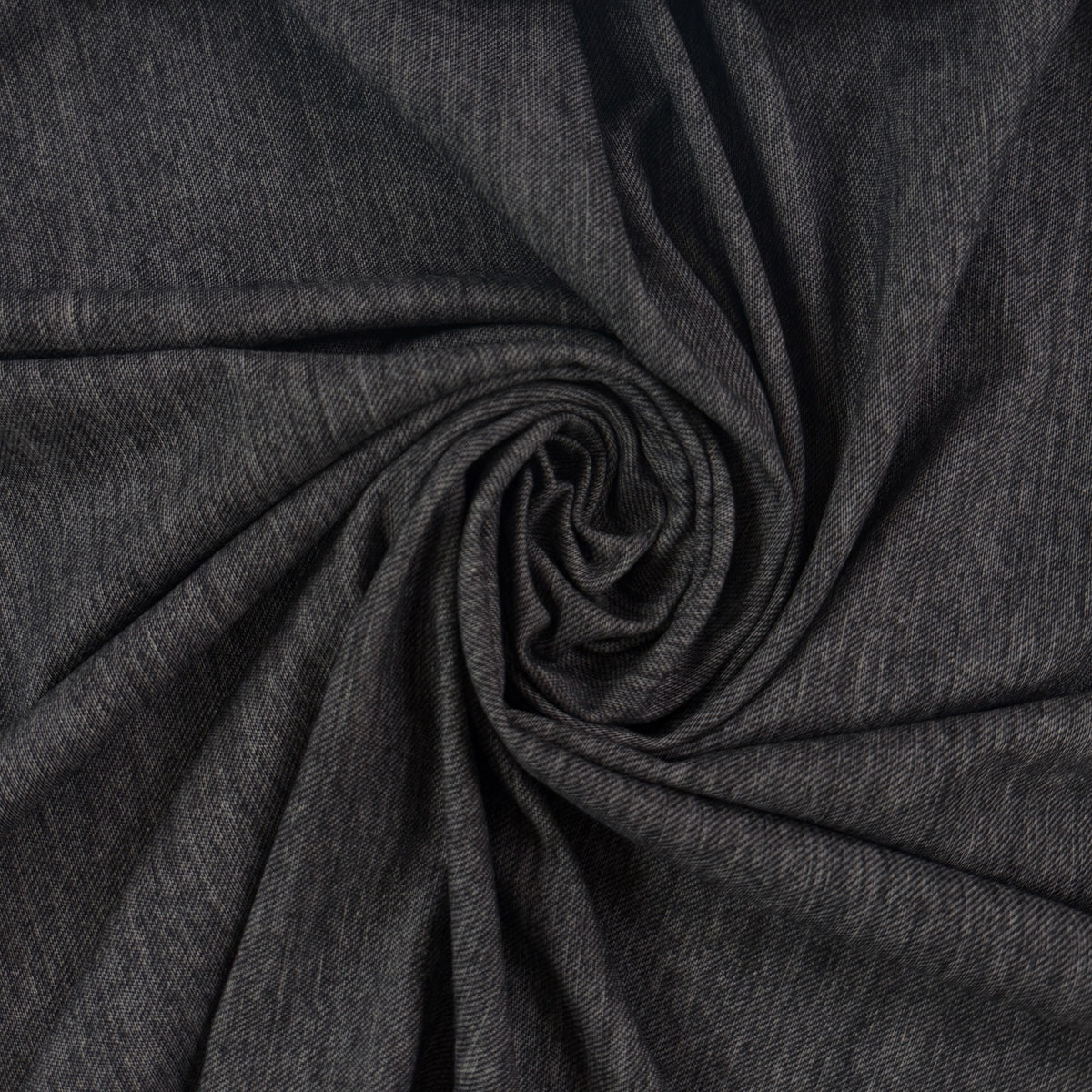 Virgin Wool & Cotton Twill Jersey - Heathered Charcoal - Italy Designer Deadstock