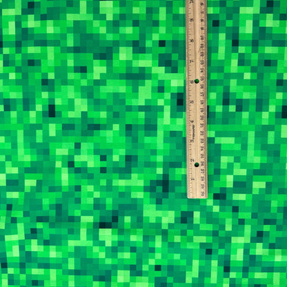 Pixel Blocks - Green - Cotton French Terry Knit