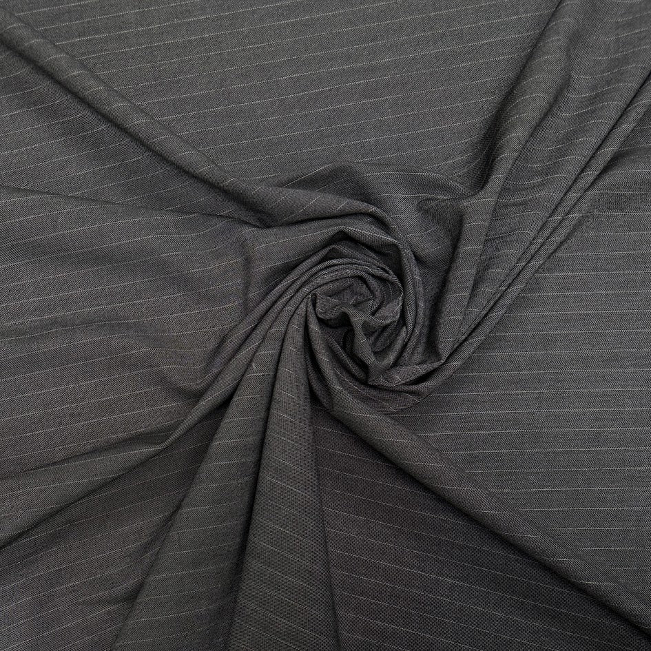 Viscose Striped Twill Suiting  - Charcoal - Deadstock Fabric