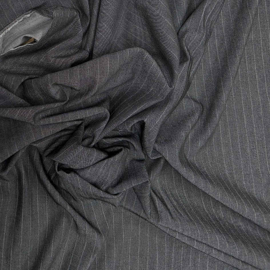 Viscose Striped Twill Suiting  - Charcoal - Deadstock Fabric