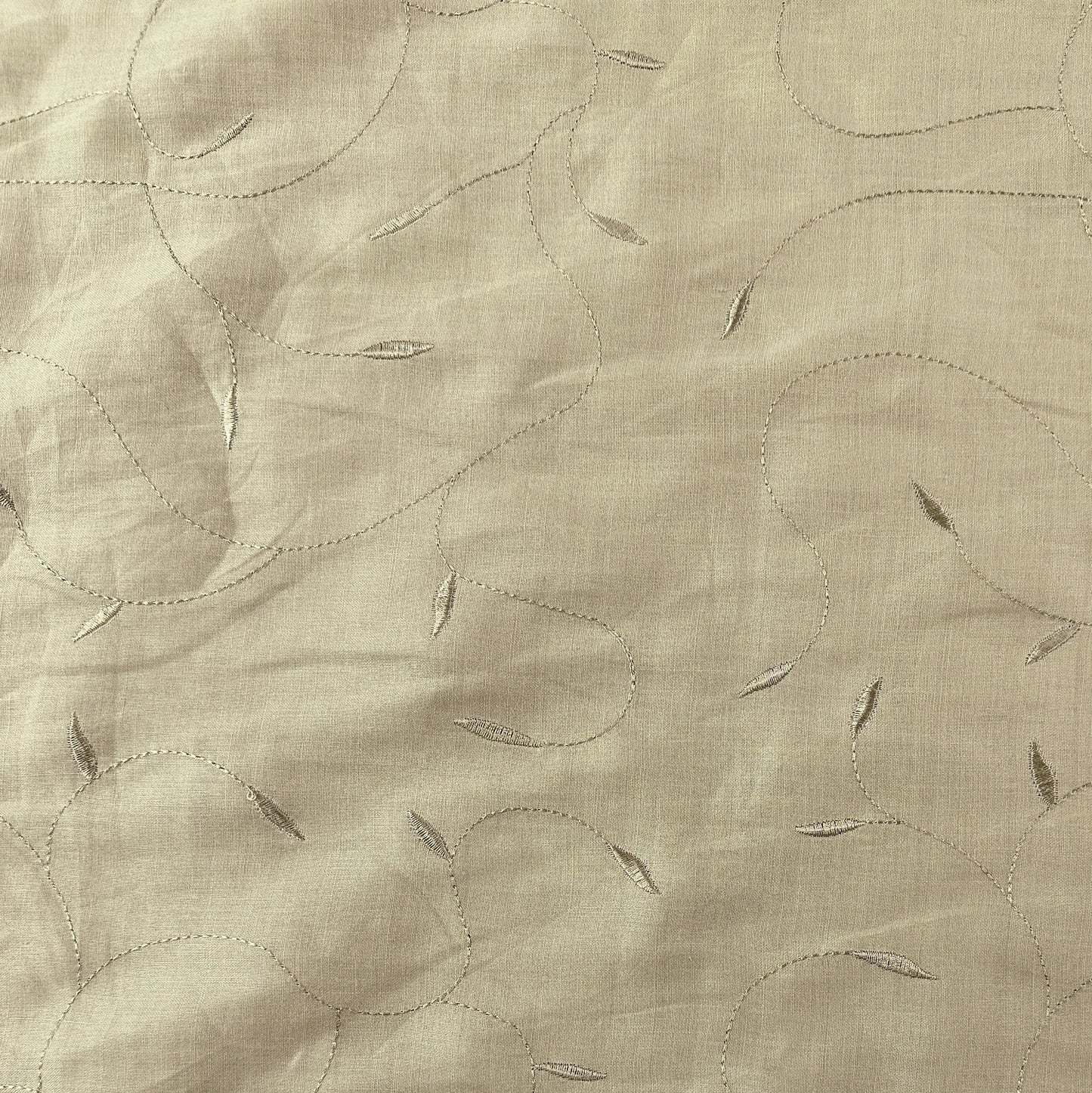 Beige Embroidered Leaves - Cotton /Linen Fabric - Film Studio Deadstock