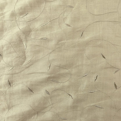 Beige Embroidered Leaves - Cotton /Linen Fabric - Film Studio Deadstock