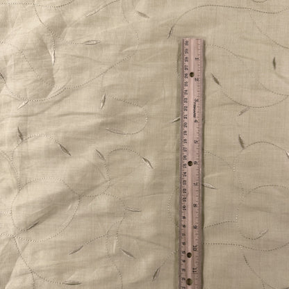 Beige Embroidered Leaves - Cotton /Linen Fabric - Film Studio Deadstock