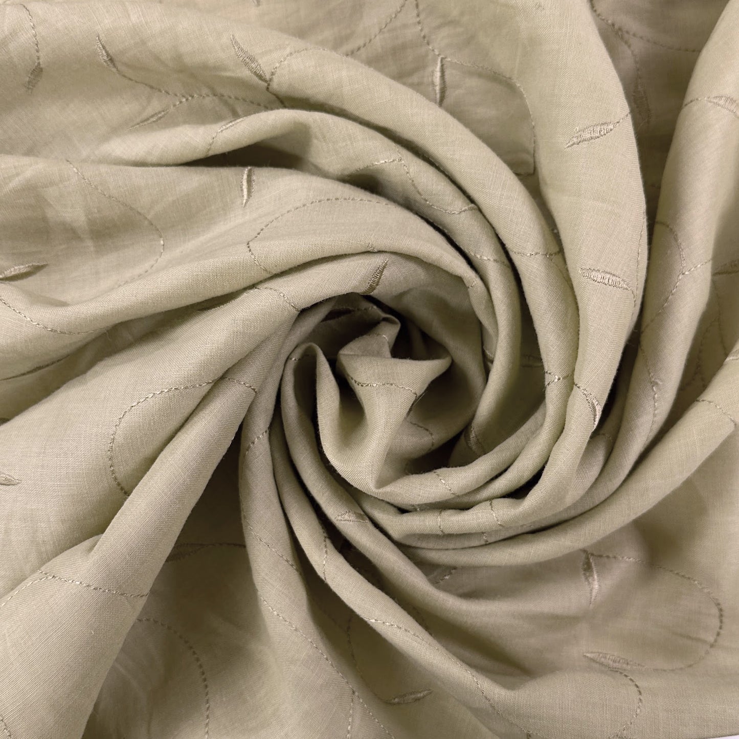 Beige Embroidered Leaves - Cotton /Linen Fabric - Film Studio Deadstock