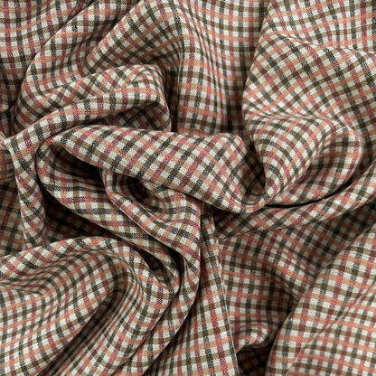 Yarn Dyed European Linen Plaid - Brown & Pink Check - 60"