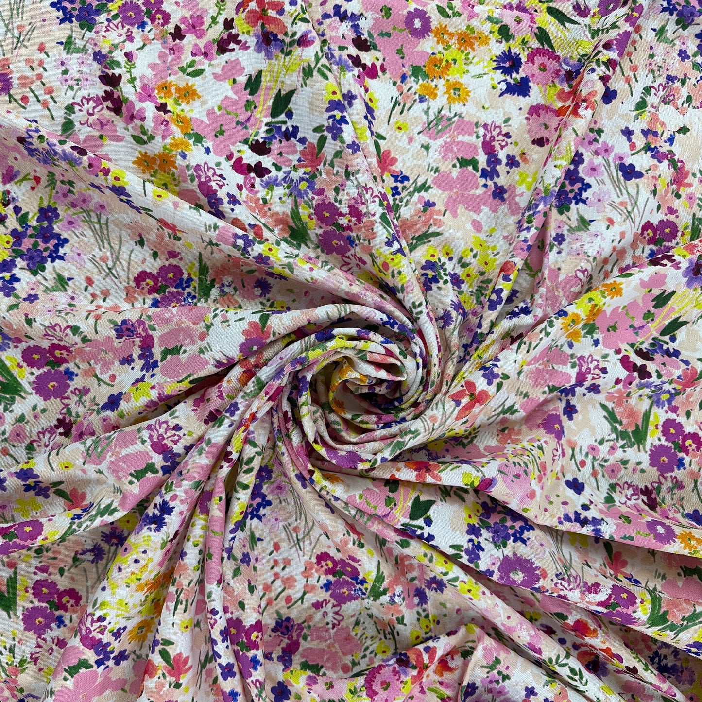 Watercolour Florals - Pink & Multi -  Linen Blend Slub