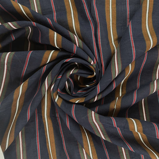 Navy Verona Stripe - Rayon Cotton Voile