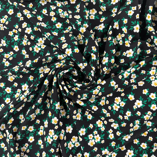 Black and Yellow Floral - Rayon Poplin