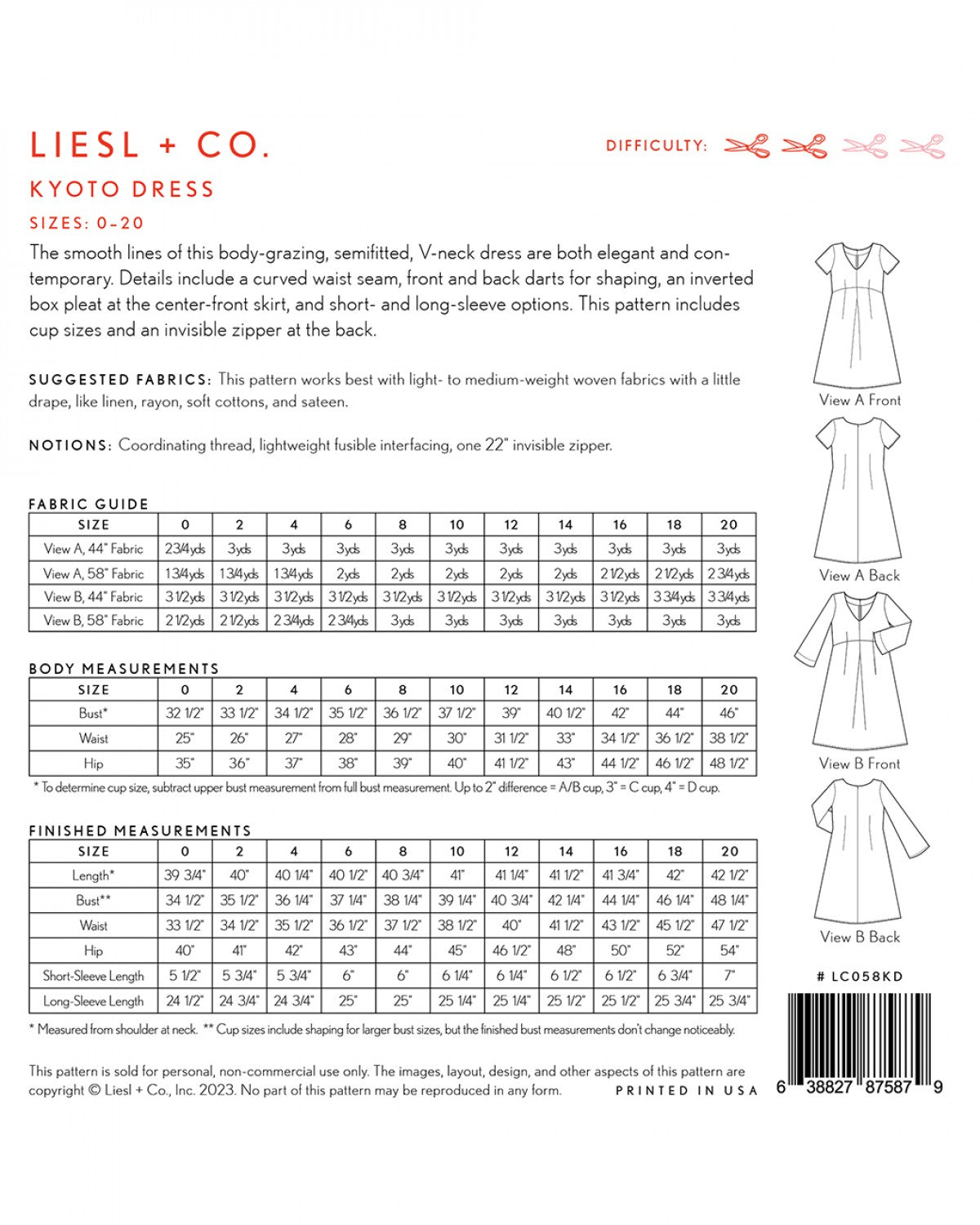 Liesl + Co - Kyoto Dress Sewing Pattern