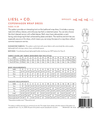Liesl + Co - Copenhagen Wrap Dress Sewing Pattern
