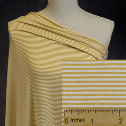 Bamboo Organic Cotton Jersey - Mustard/White 2mm Stripes