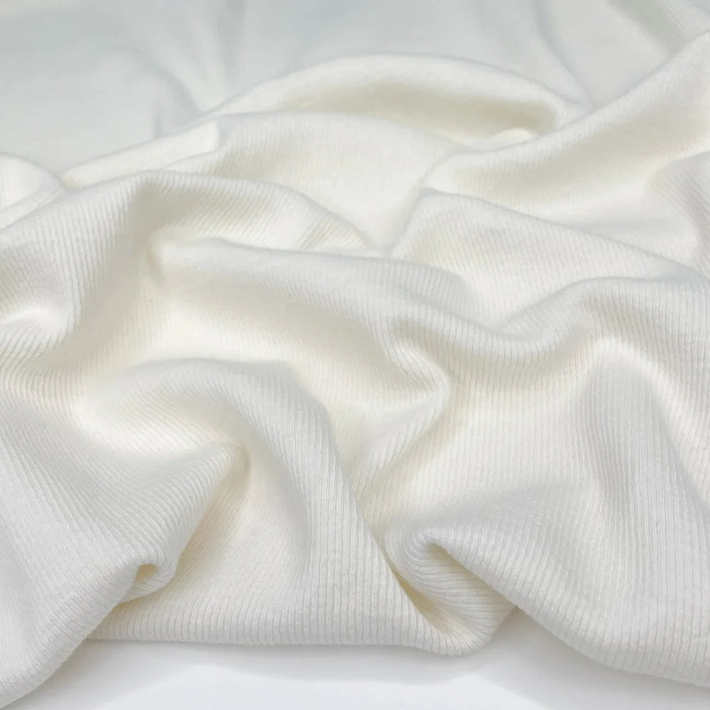 Cotton Tencel 2x2 Rib Knit - Ivory - Designer Deadstock
