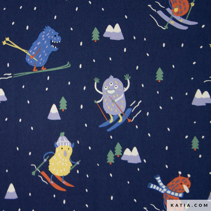 Skiing Monsters - Cotton Poplin