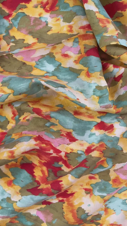 Tencel Nylon Digital Print - Teal & Yellow Abstract