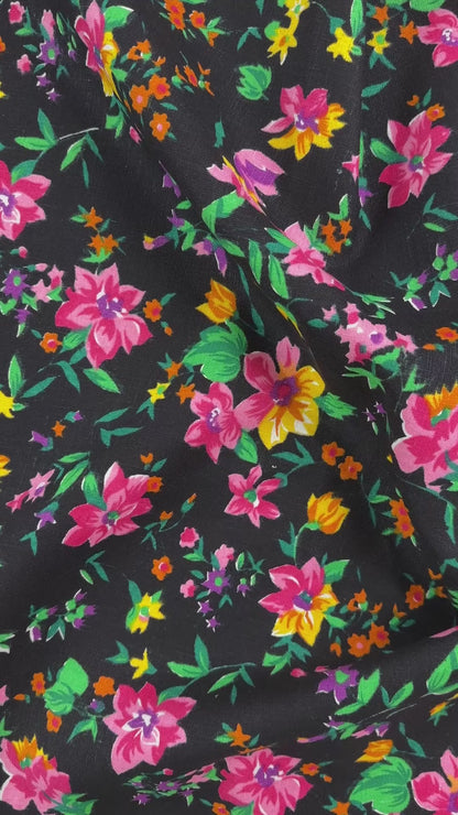 European Linen Black Floral Print - 54"