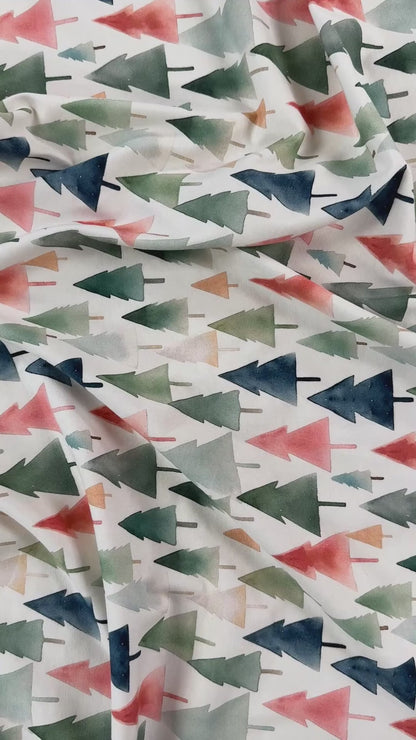 Digitally Printed Watercolour Cotton Jersey Knit - Winter Trees