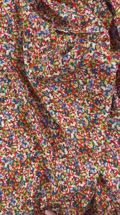 Red & Blue Floral - Viscose Rayon Challis