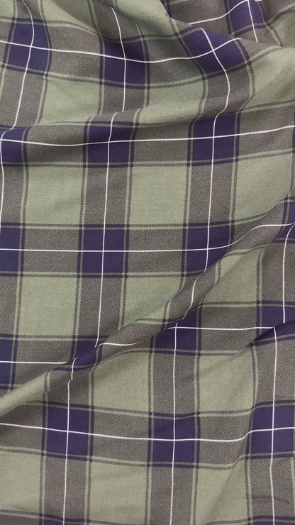 Rayon Twill - Green & Blue Plaid