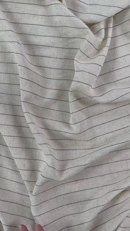 Silky Linen Rayon Noil - Natural & Black Stripe