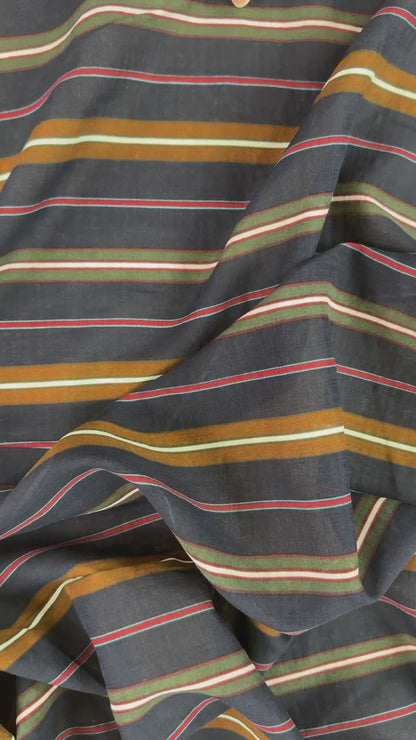 Navy Verona Stripe - Rayon Cotton Voile